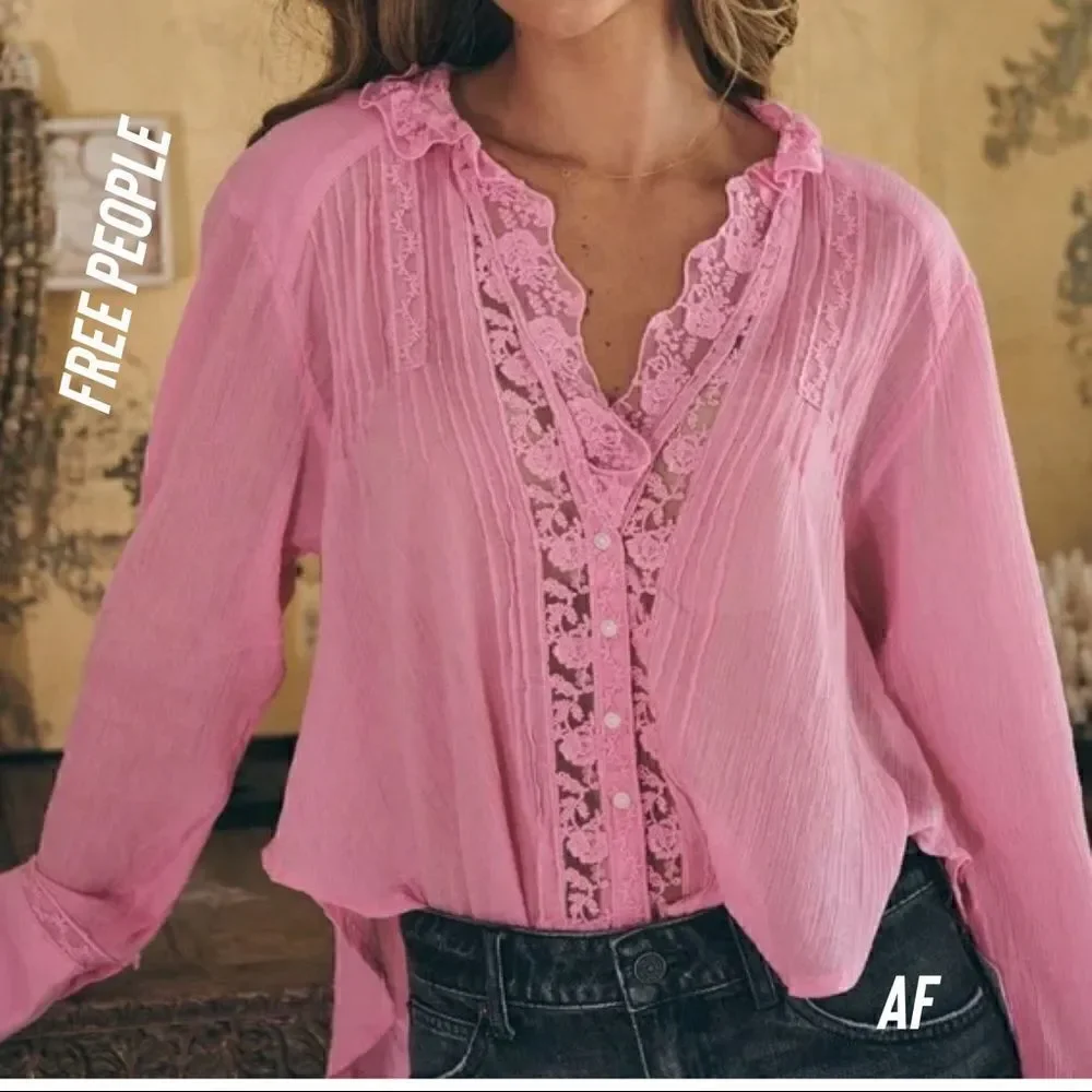 FREE PEOPLE CLEMANCE TOP PINK SMALL NEW